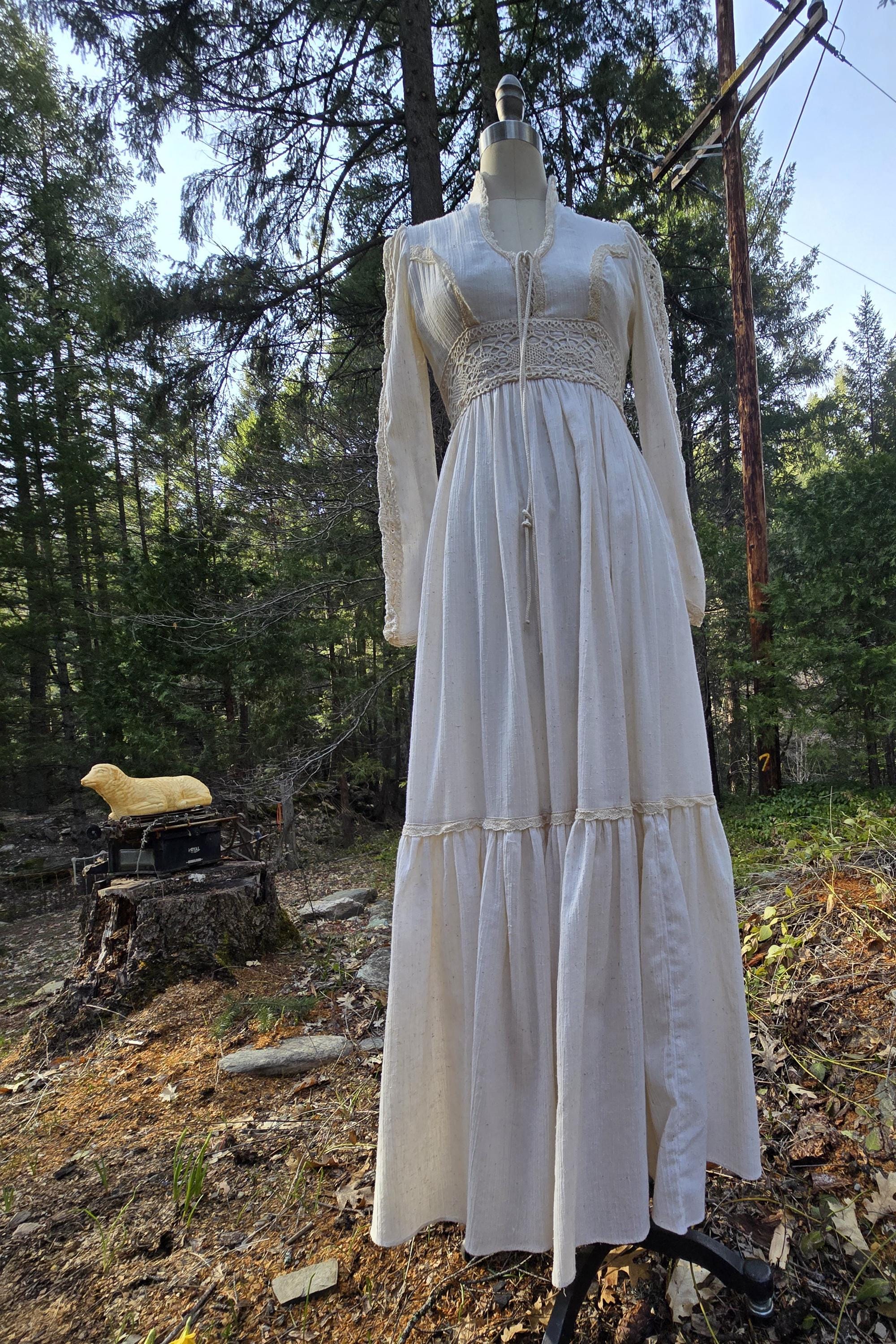 Gunne Sax Indian Cotton Lace Wedding Maxi Dress Lace up Boho Prairie ...