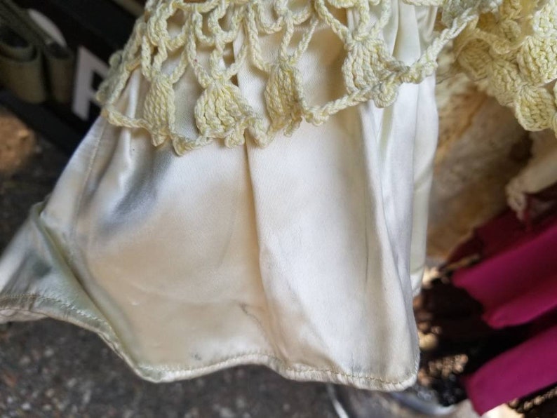The Window lady patchwork upcycled handmade doily crochet linen satin gown dress ooak bridal wedding boho witchy bride