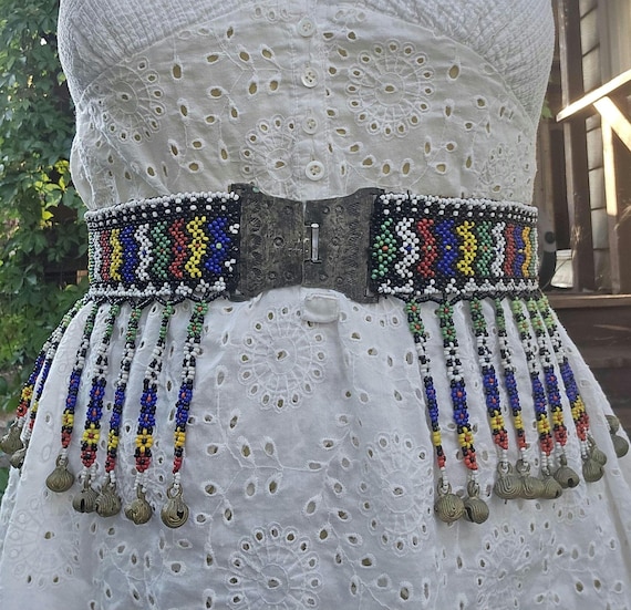 Incredible Colorful Handmade Beaded Belt With Bells Ethnic  display picture 1