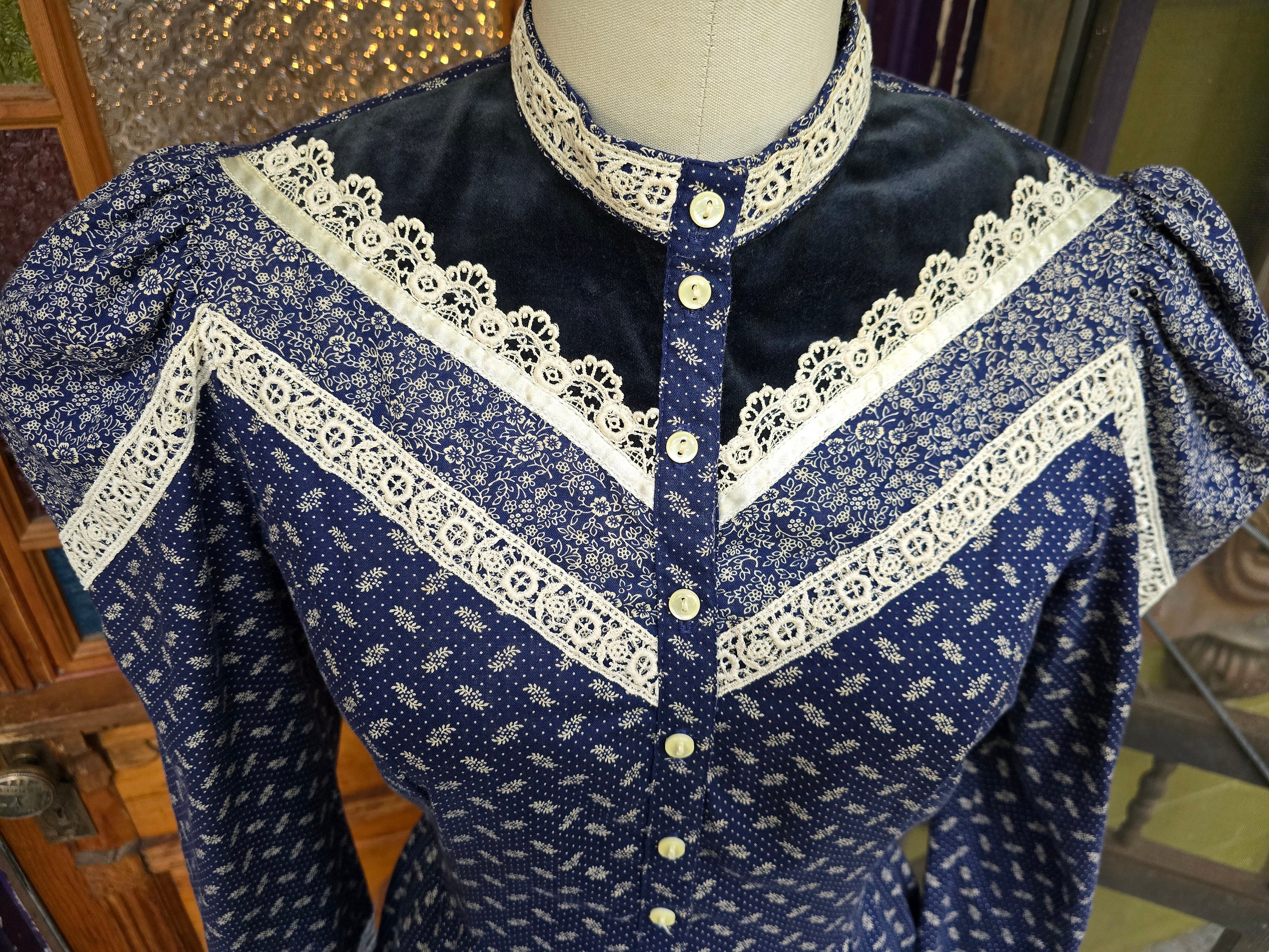 Gunne Sax Jessica Mcclintock Gunnesax Prairie Dress Blue Puff Sleeves ...