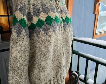Rare 1950s Western Wool Shawl Collar Cowichan Sweater With