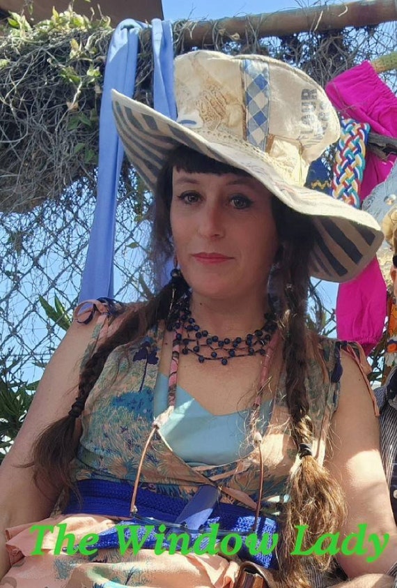 Vintage upcycled quilt/flour sack/ handmade hat I made a few extra large antique quilt witch ?! I used a  main image 4