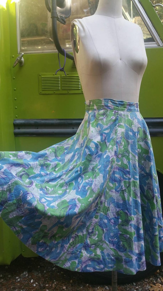 50s 1950s hand painted print skirt bombshell rocka