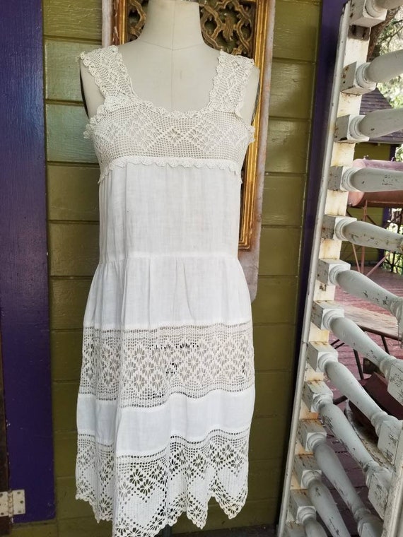 Antique camisole slip cotton crochet lace Edwardia