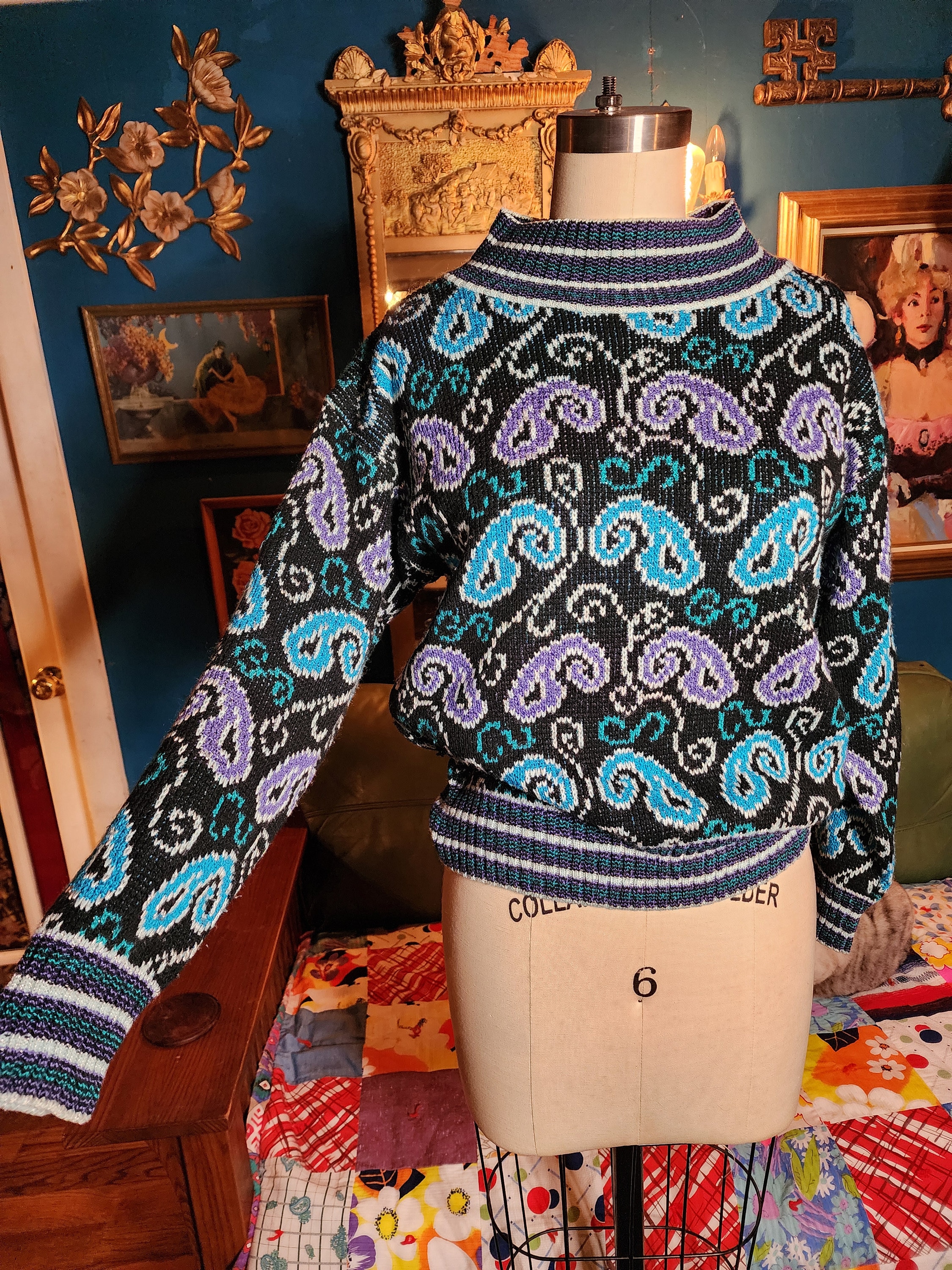 Fun 80s 1980s Paisley Purple and Blue Sweater New Wave Mod - Etsy