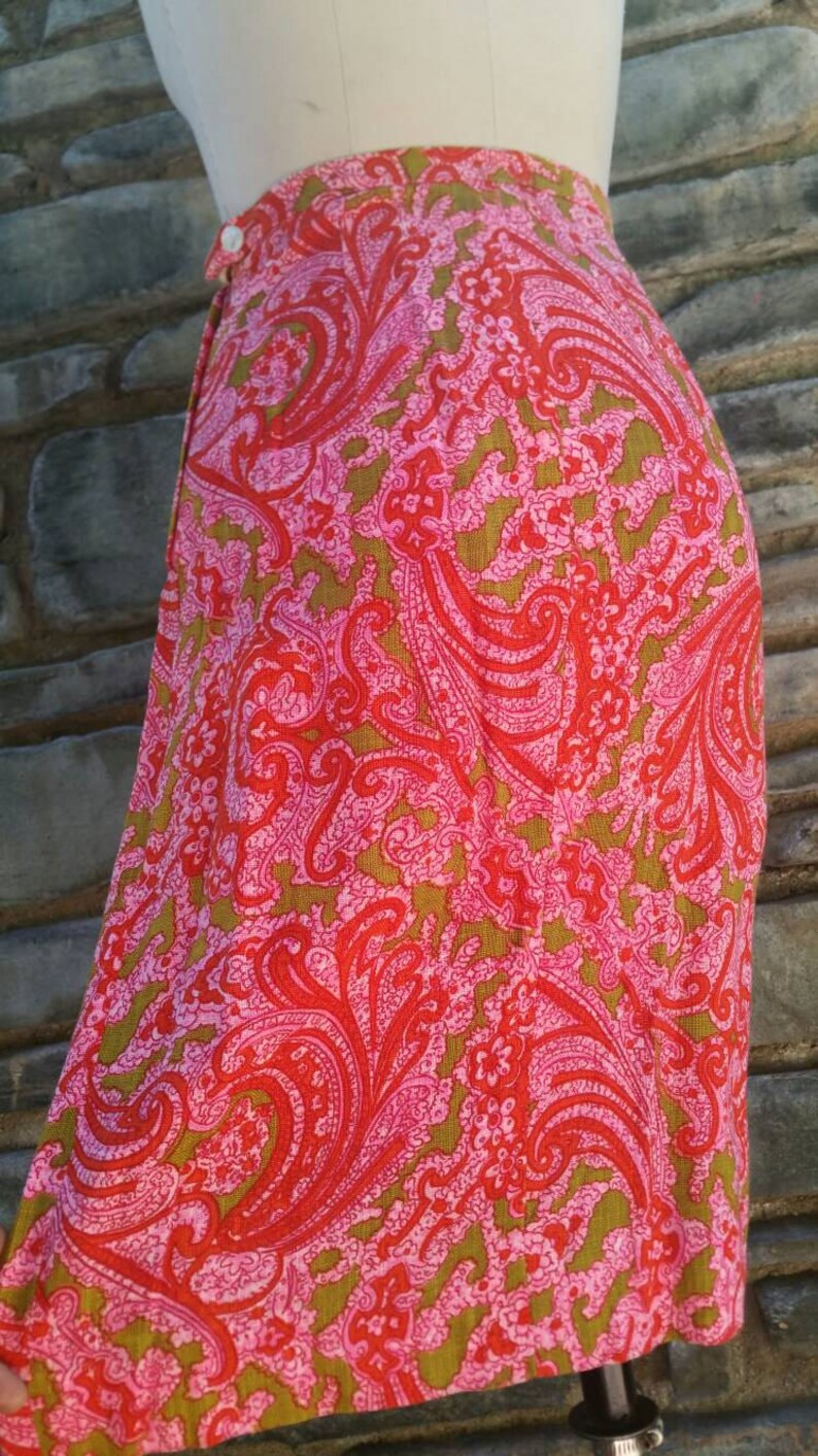 60s paisley mod pencil skirt pink bombshell pinup psychedelic | Etsy