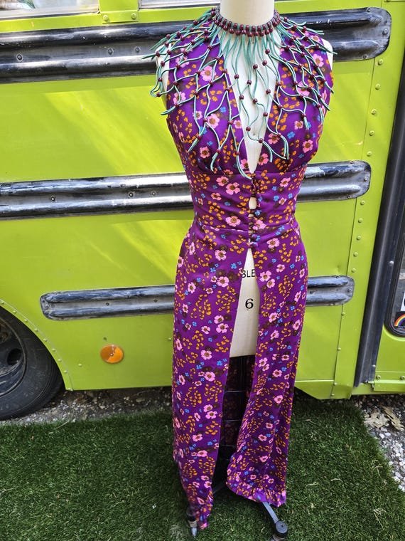 My things vibtage 70s long groovy floral dress vest size 5 View 3