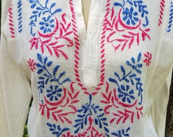 60s 70s Indian cotton tunic blouse with embroidery embroidered handmade details