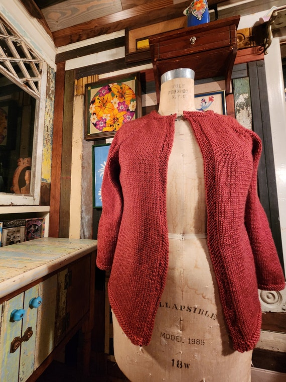 Rusty red plus size homemade knit sweater 60s