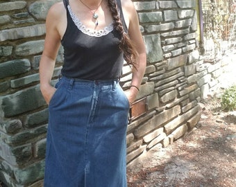 High waisted 80s 1980s 70s 70s indigo pencil skirt with pockets waist 27