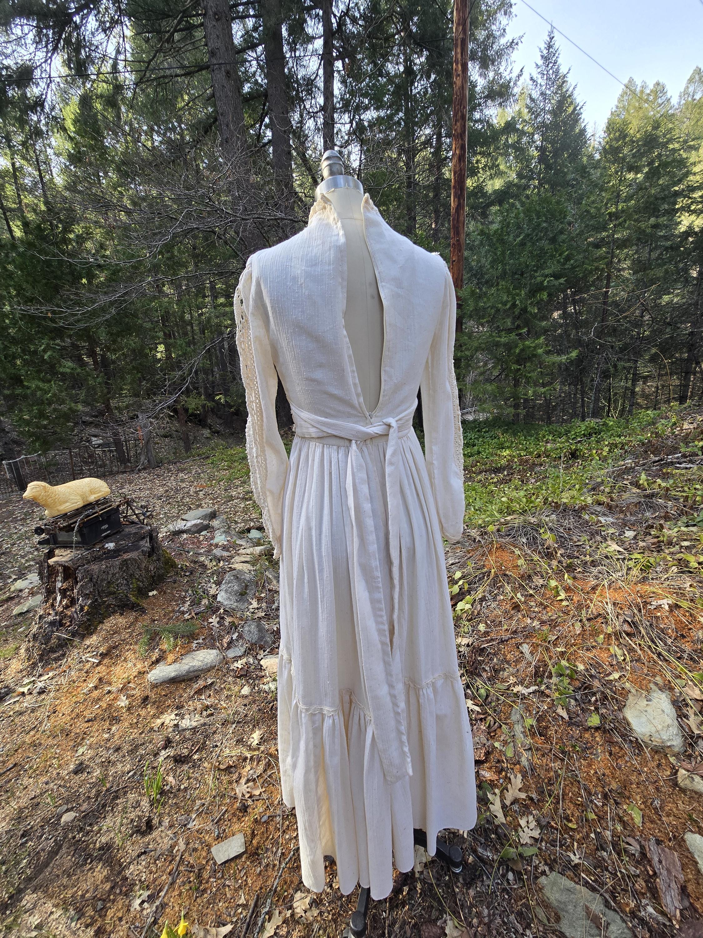 Gunne Sax Indian Cotton Lace Wedding Maxi Dress Lace up Boho Prairie ...