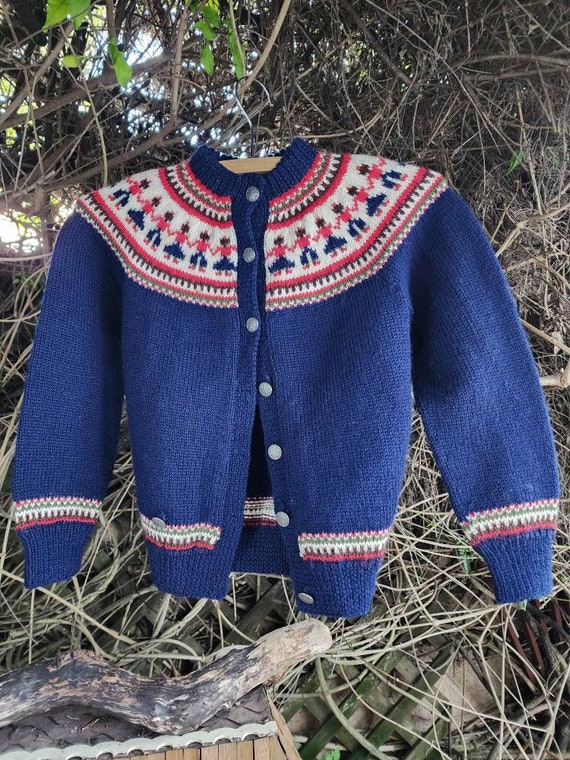 Handmade vintage sweater made in Norway blue red … - image 10