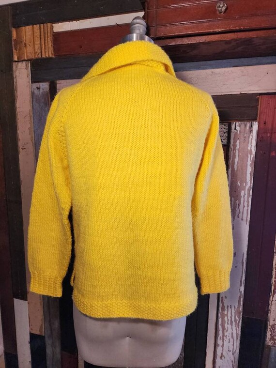 Bright canary yellow shawl collar homemade knit s… - image 10