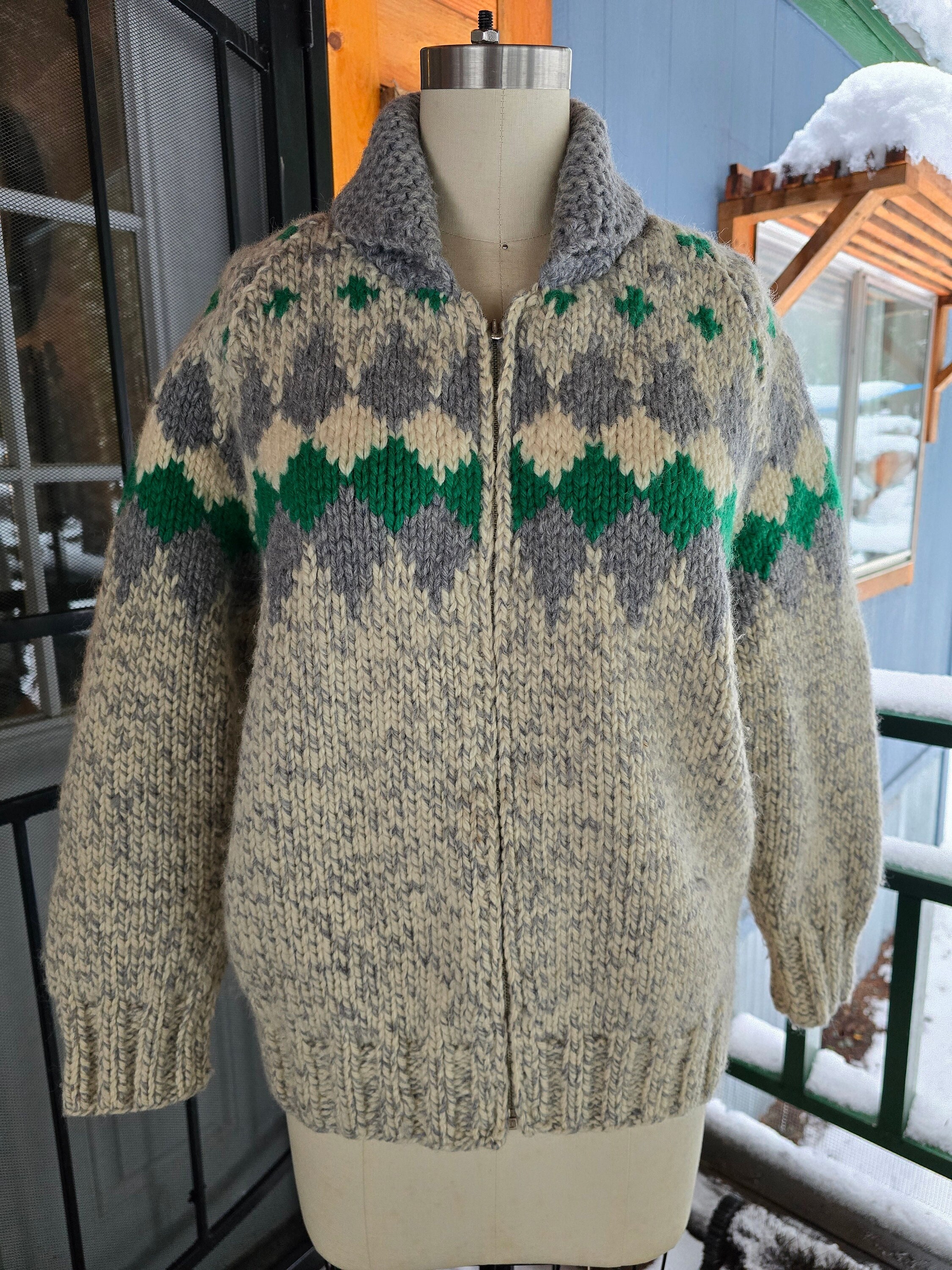 Rare 1950s Western Wool Shawl Collar Cowichan Sweater With