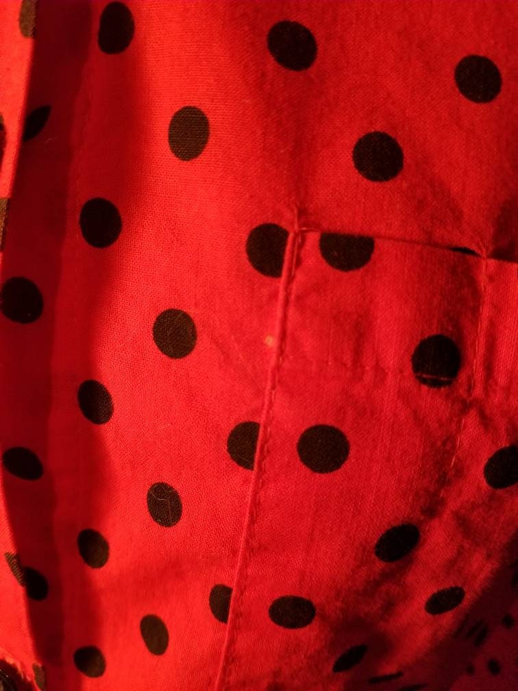 80s 1980s red and black polka dot dolman sleeve shirt circus | Etsy