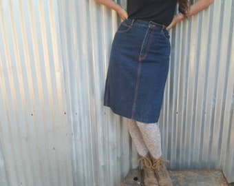Indigo high waisted denim jeans pencil skirt with pockets gitano 80s 1980s late 70s 1970s waist 28