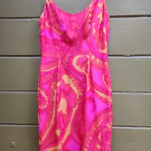 Designer 60s 1960s Sydney North paisley Psychedelic wiggle dress pink orange yello formal