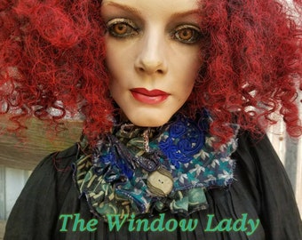 The Window lady upcycled patchwork designer ruff collar neckpiece ooak handmade festival burningman flapper Victorian