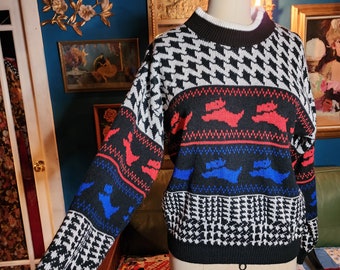 80s 1980s novelty print scotty dog sweater
