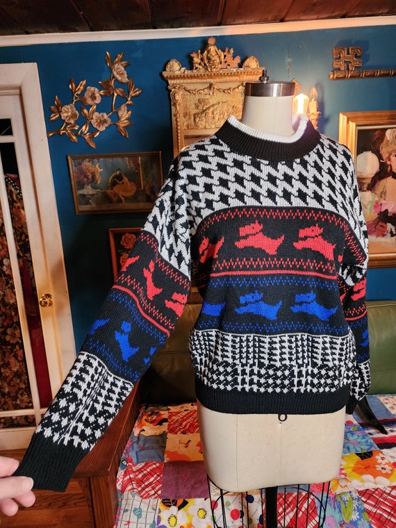 80s 1980s novelty print scotty dog sweater