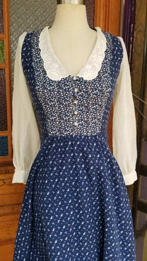 Blue floral prairie gunne sax dress designer cott… - image 1