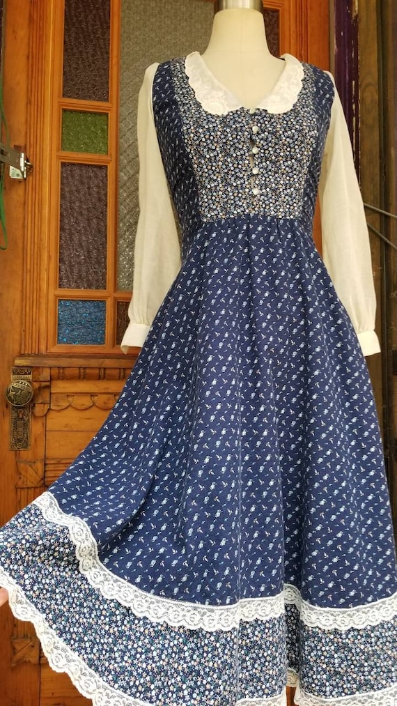 Blue floral prairie gunne sax dress designer cott… - image 2
