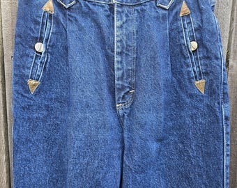 Rough rider pleated western cowgirl bare back jeans rockies style 28" Waist 80s