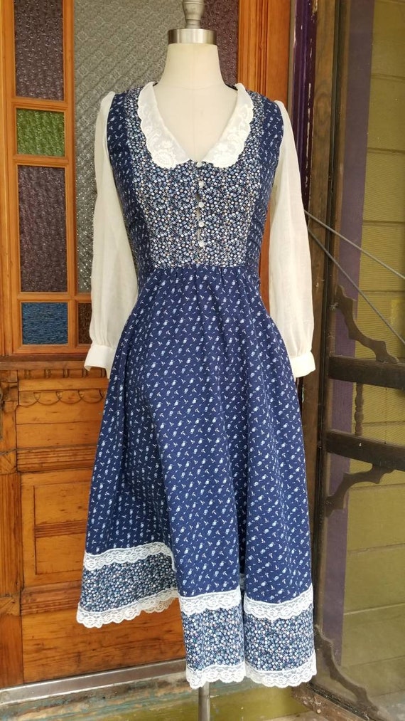 Blue floral prairie gunne sax dress designer cott… - image 3