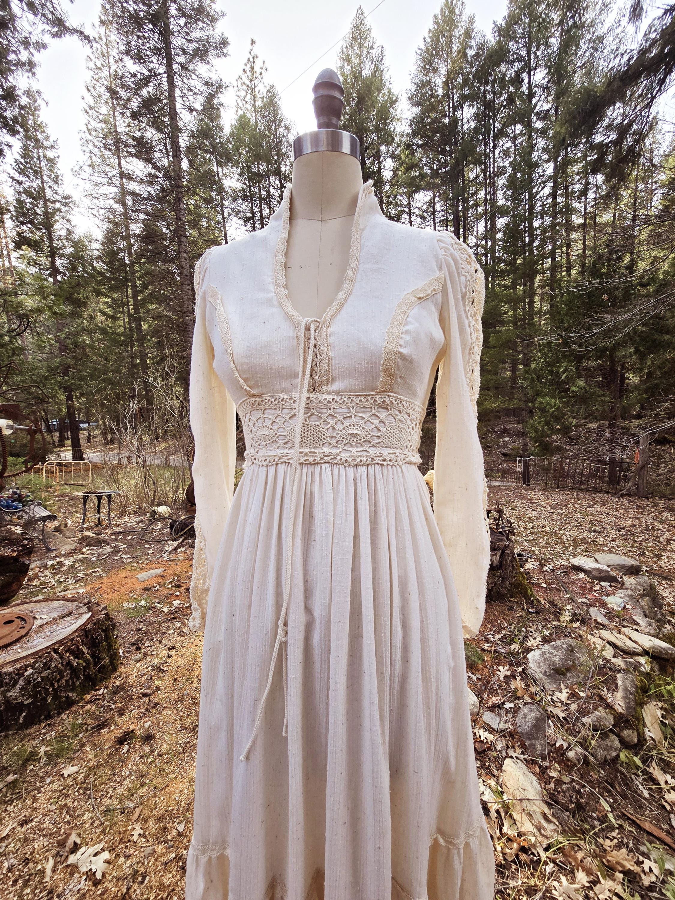 Gunne Sax Indian Cotton Lace Wedding Maxi Dress Lace up Boho Prairie ...