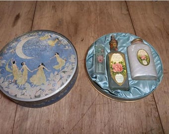 Richard Hudnut perfume powder box antique set lot art nouveau edwardian fairy 1900s collectable compact