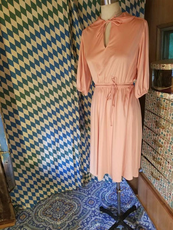 Peach 70s 1970sdisco glam boho hippie polyester d… - image 1