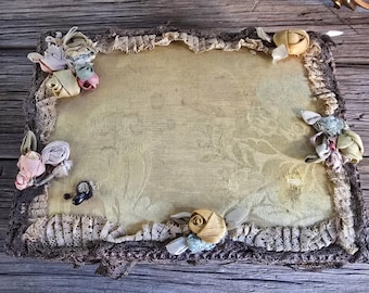 Antique Chinese Clayes San Francisco Victorian jewelry box with ribbon work gold lace silk boudoir vanity makeup feminine gift romantic