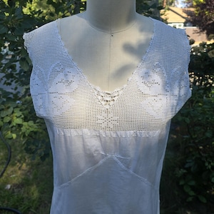 1920s 20s edwardian nightgown chemise with handmade crochet lace sun dress cotton