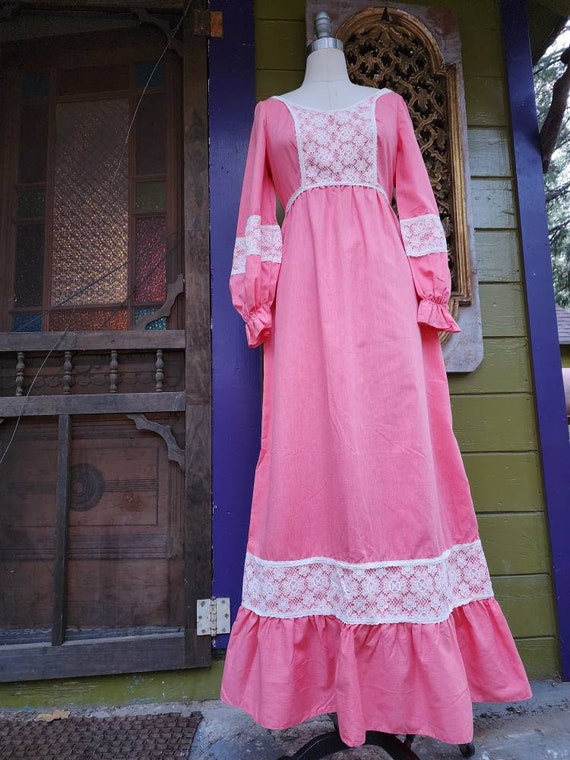 Salmon cotton lace maxi dress gown gunnesax style… - image 10