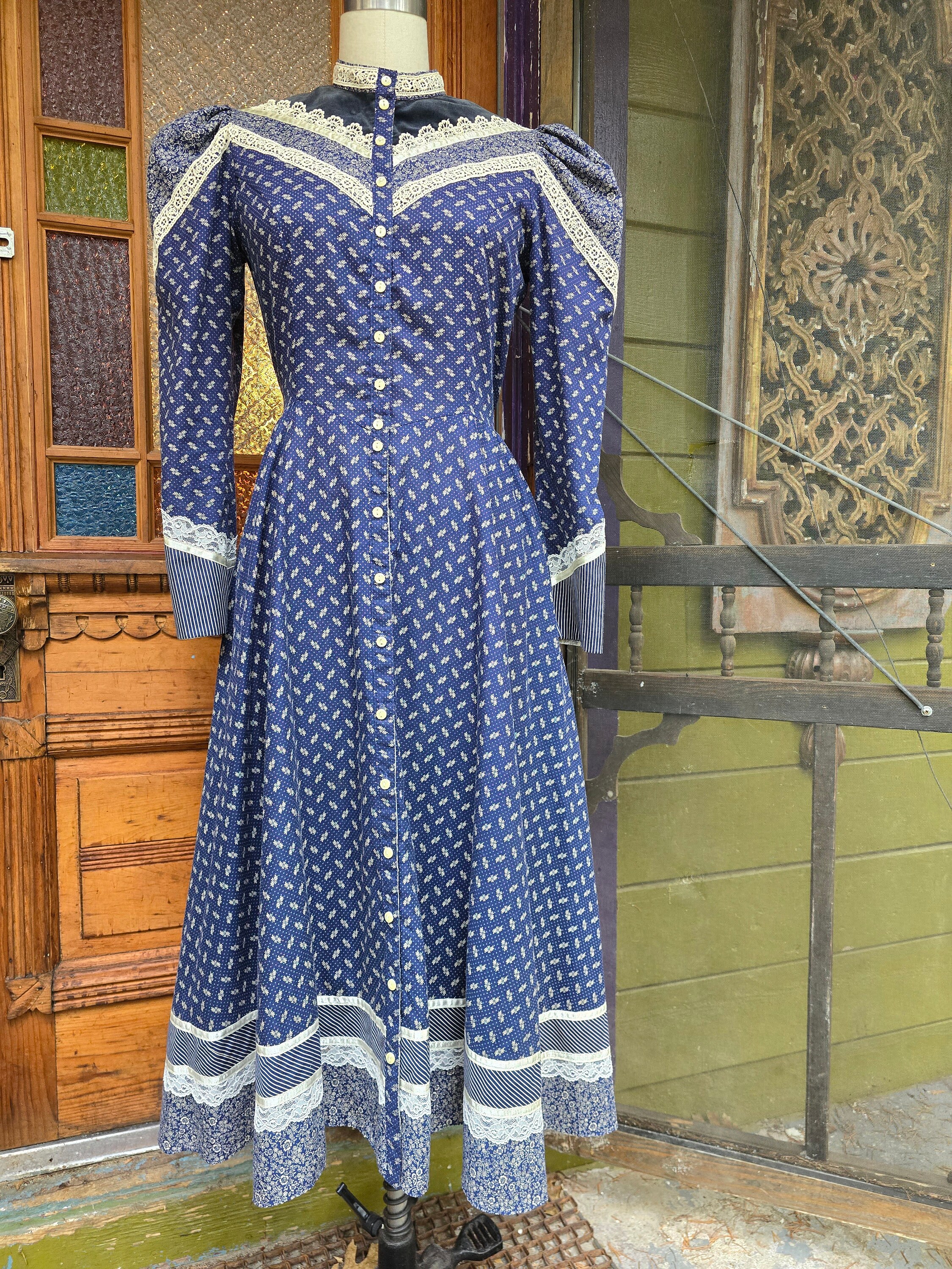 Gunne Sax Jessica Mcclintock Gunnesax Prairie Dress Blue Puff Sleeves ...