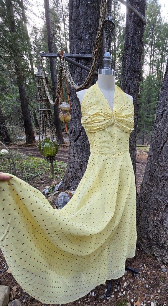 Gorgeous Yellow Glitter Late 40s 1940s Halter Wounded Dress Glam Costume as  Is - Etsy