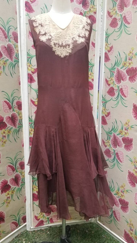 Rusty late 1920s 20s 30s chiffon antique dress