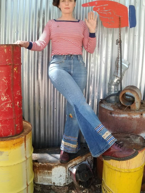 Rad patchwork 1970s Levi's Jeans orange label 70s
