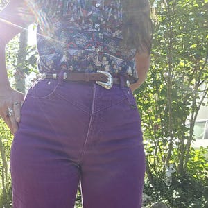 1980s 80s bare back western high waisted purple denim classic rockies rocky mountain jeans made in the USA