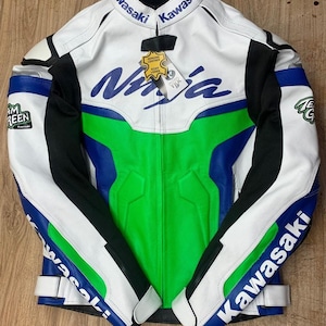 Kawasaki Ninja ZX10R Custom Motorcycle New Style Pre Owned Cowhide Leather Biker Jacket, Kawasaki Leather Jacket, Gift for Brother