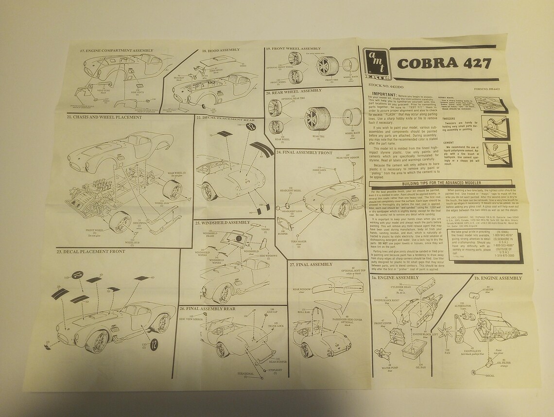 1990 AMT ERTL Shelby Cobra 427 Model Complete in Box With Instructions ...