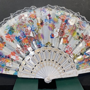 Vintage Lace And Flowered Hand Fan