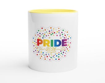 Festive Pride 2026 Mug | Rainbow Confetti Coffee Cup | LGBTQ+ Pride Month Gift