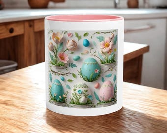 Easter Mug: Pink Interior Ceramic Coffee Cup