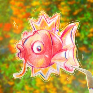 Sticker holographique poisson / crayon de couleur /pokémon / magicarpe / /sticker imperméable / cadeau pour amoureux des jeux vidéos / geek