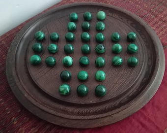 Malachite and Wooden Handmade Solitaire Game, Belgian Congo, Second Half Twentieth Century
