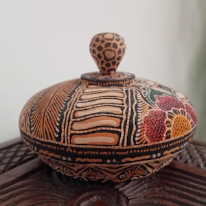 Indonesian Batik Vintage Handpainted Wooden Small Trinket Container, Indonesia - Asia 2000's