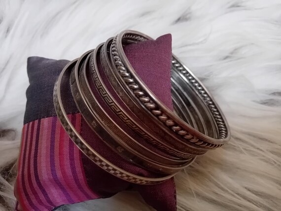 Six Matching Bali Hindu Silver Bangle Bracelets, Bali - Indonesia, Second Half Twentieth Century View 6