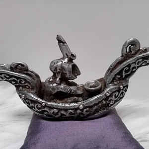 Batak Mythical Tribal Boat Figurine (Probably in Lead), Sumatra Indonesian Archipelago 19th Century or Earlier