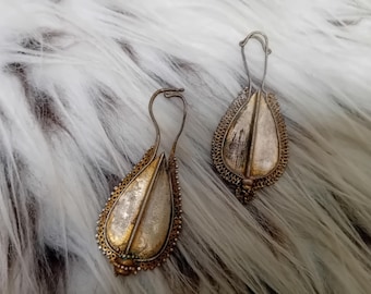 Rare Indonesian Tribal Nage Drop Leaf-Shaped 'Titi' Earrings or "Wea Wunu Wona", Flores Island Indonesia 19th Century